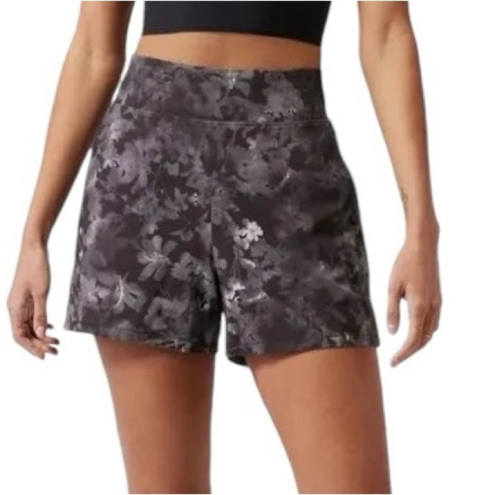 Athleta Brooklyn Midrise Short Sz 4 Printed Black Zip Pockets Running Athleisure